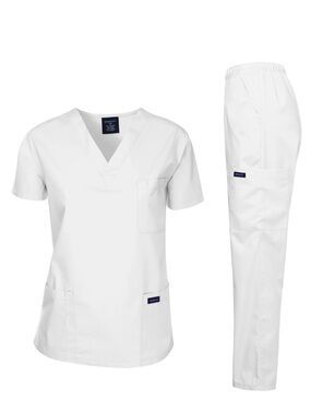 NWT Dagacci White V-Neck Medical/Nursing Scrub Set